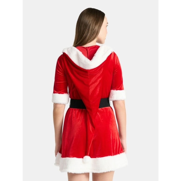 Christmas No Boundaries Santa Velvet Faux Fur Hoodie Dress Size L Red - Picture 2 of 3